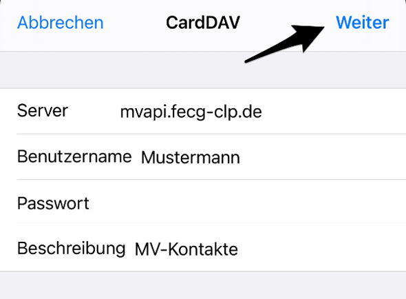 CardDAV Zugangsdaten